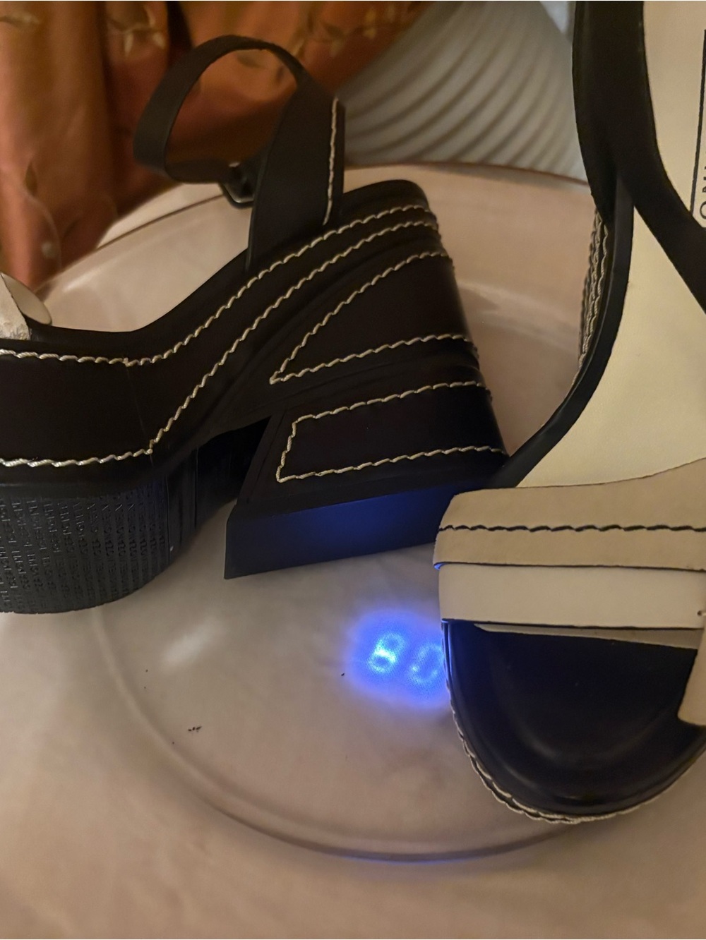 Women’s Black and Cream Platform Sandals